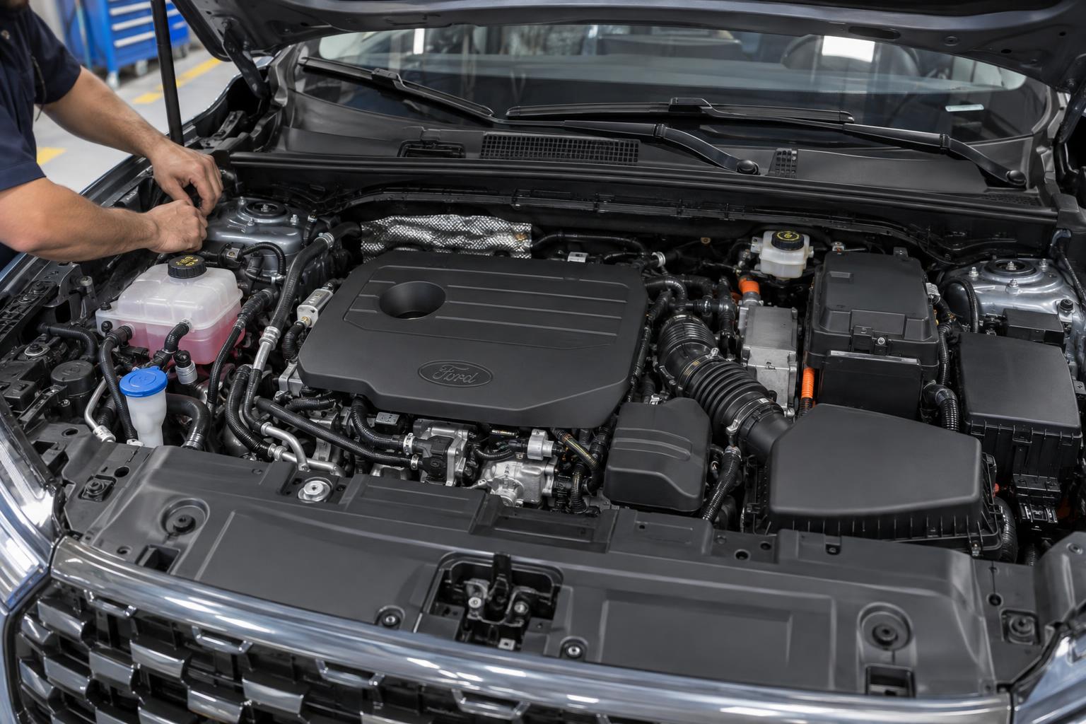 Production-correct engine bay view illustrating the Territory Hybrid's turbo-hybrid powertrain.