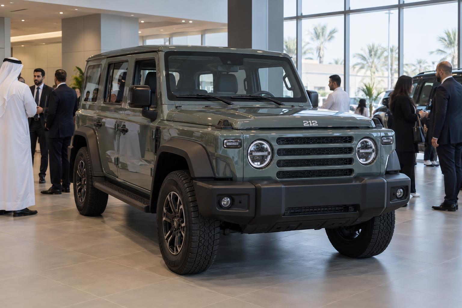 212 T01 Adventurer displayed at a Bahrain showroom launch with attendees in the background.