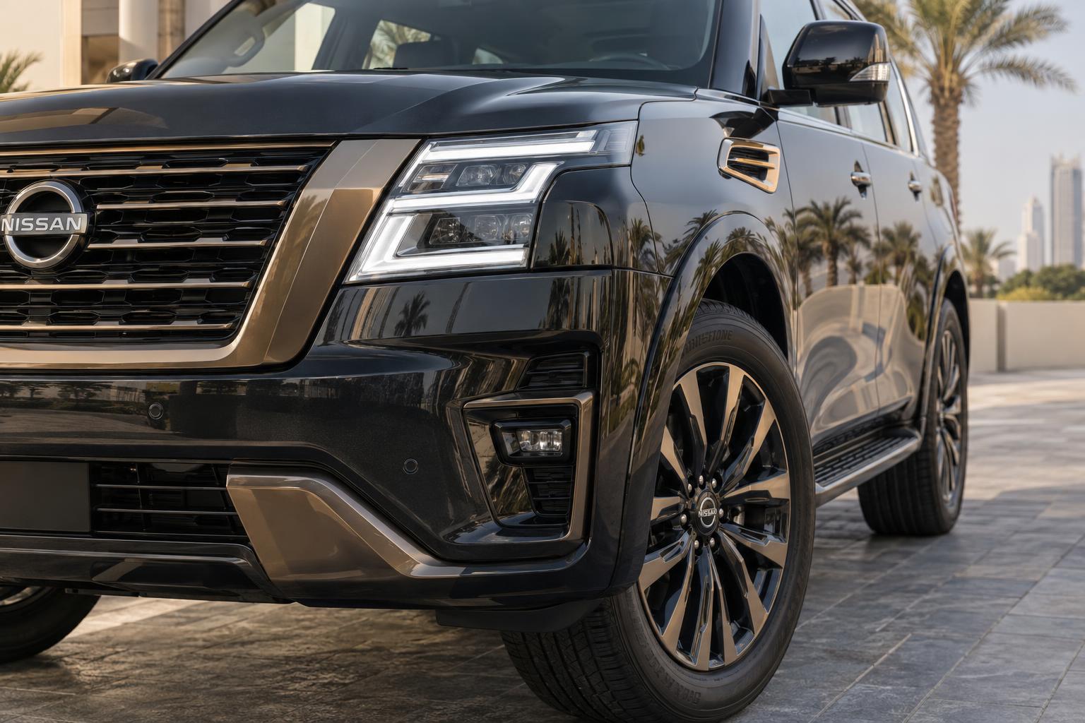 Close view of Copper Gold trim on the front corner of the Nissan Patrol 75th Anniversary Edition.