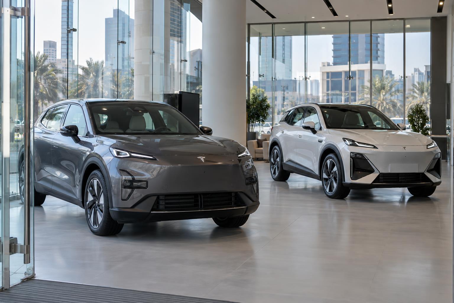 DEEPAL S05 and S07 displayed inside a modern Bahrain showroom.