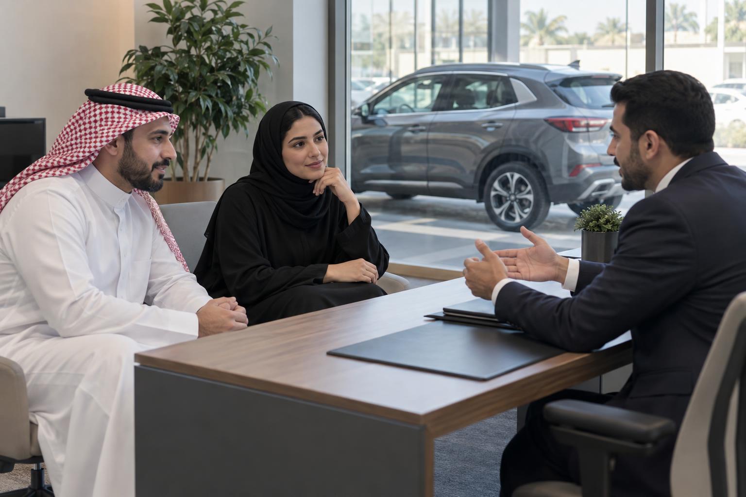 Motorists speak with an insurance adviser while shopping for cover.