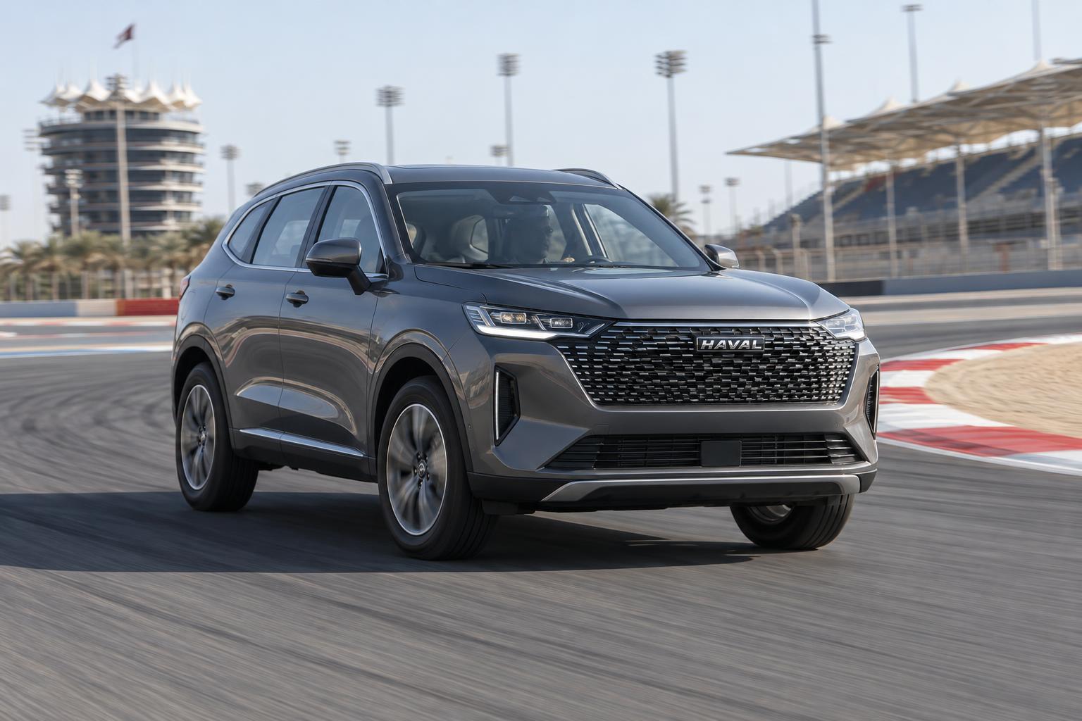 Redesigned Haval H6 driving through a corner at Bahrain International Circuit.