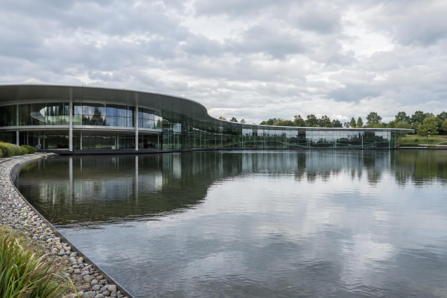 The exterior of McLaren Technology Centre in Woking, England.
