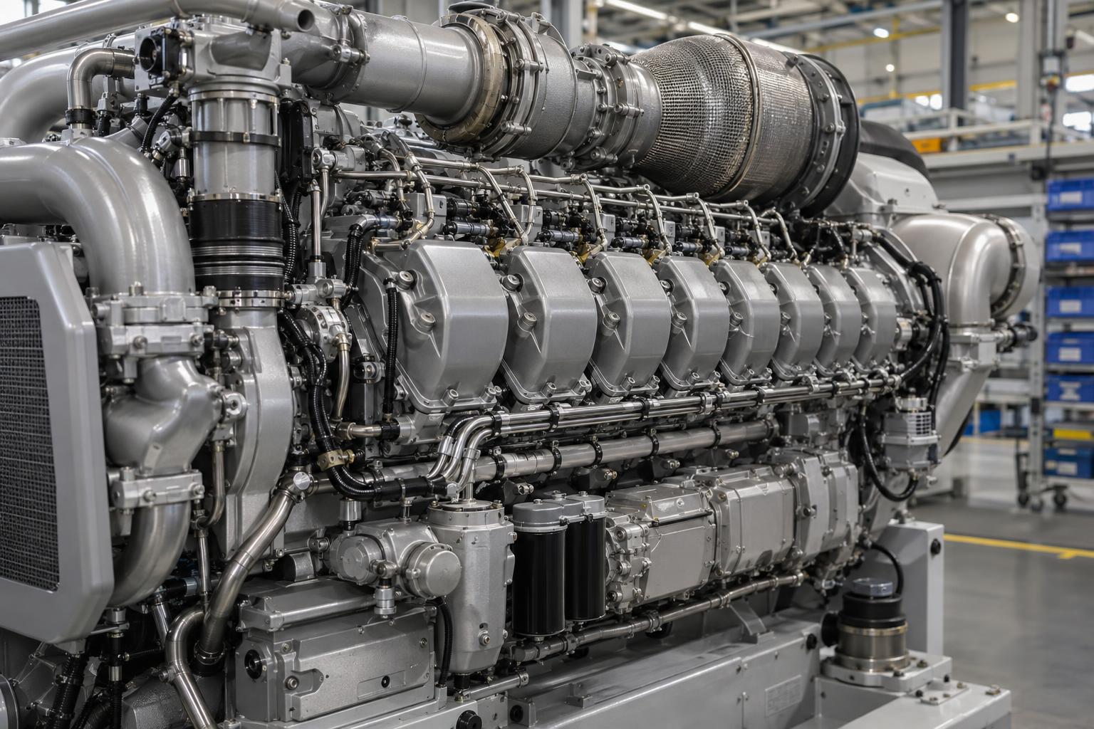 Close view of the mechanical components on an mtu Series 2000 high-speed engine.