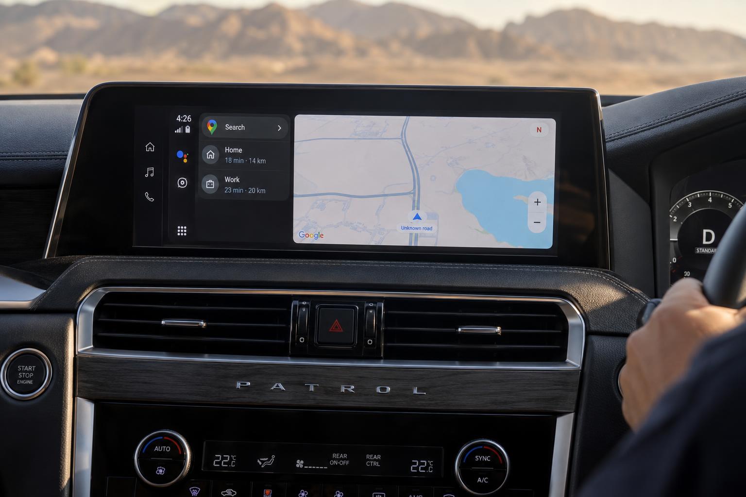 Nissan Patrol centre display running NissanConnect 2.0 with Google built-in navigation.