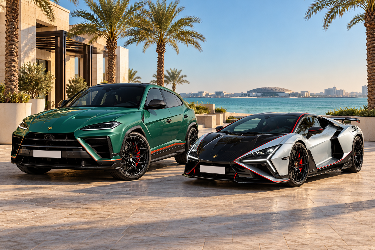 Emerald Urus and Silver Revuelto at Saadiyat (1).png