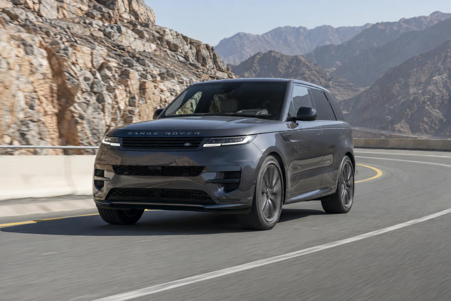 Range Rover Sport Electric negotiating a paved UAE mountain road.