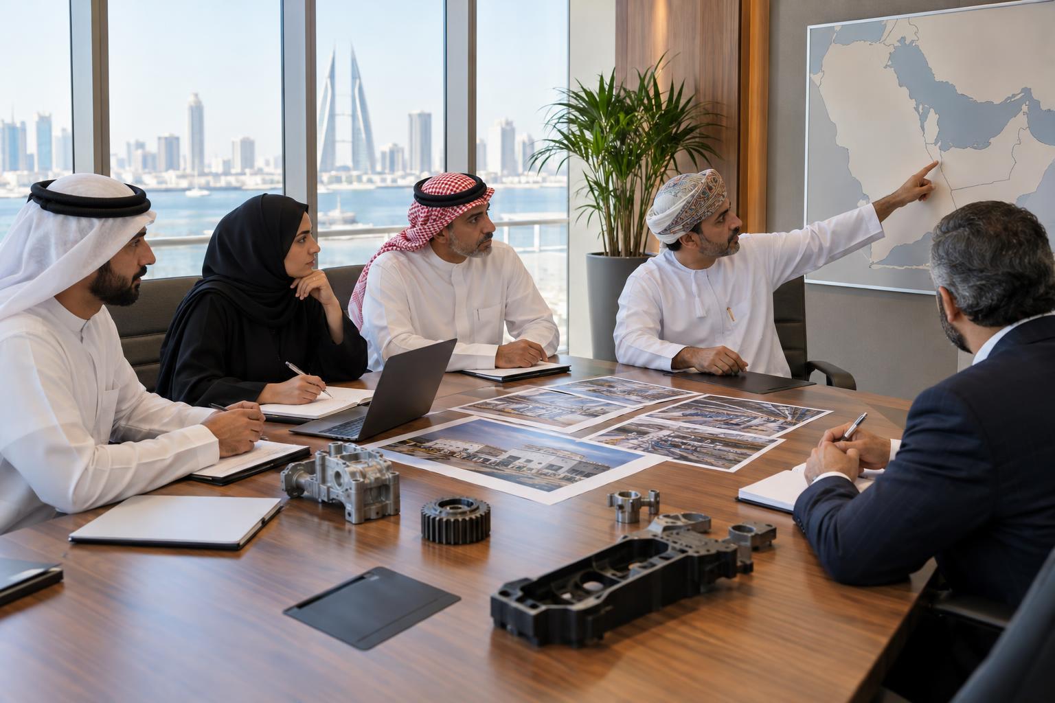 Officials review industrial investment materials during a regional planning meeting.