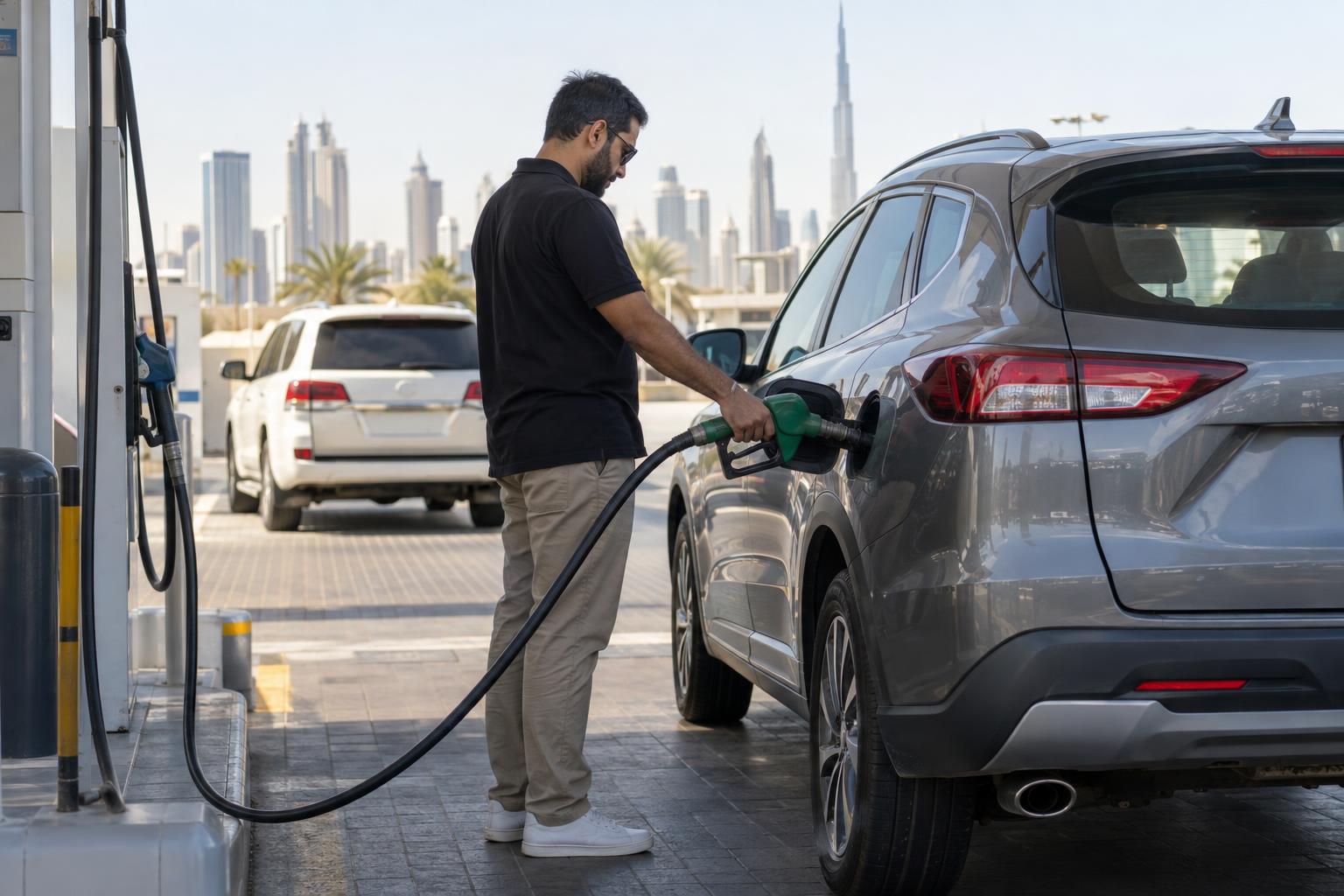 A commuter refuels a family crossover at a UAE service station.