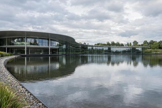 The exterior of McLaren Technology Centre in Woking, England.